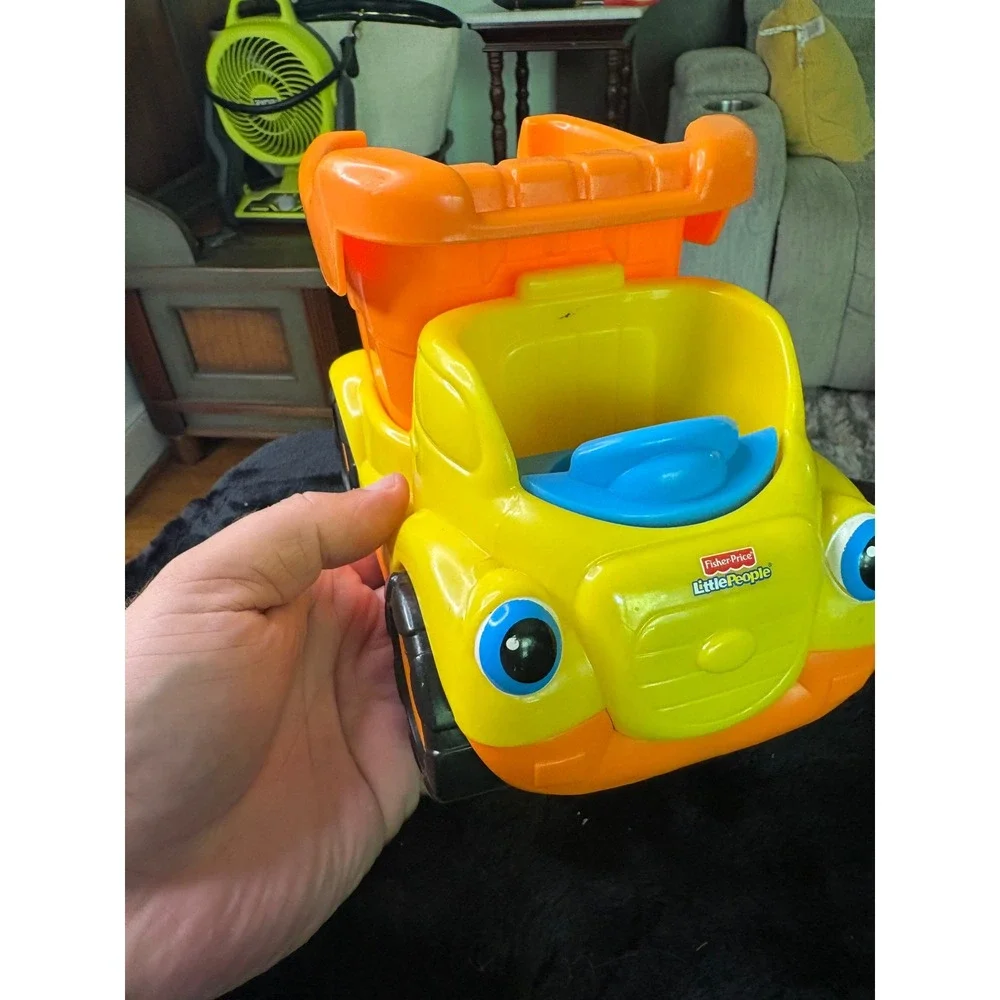 Fisher Price Little People Yellow Orange Dump Truck Toy Vehicle Construction